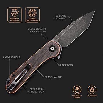 CIVIVI Flipper Knife with D2 Steel Blade and Copper Handle