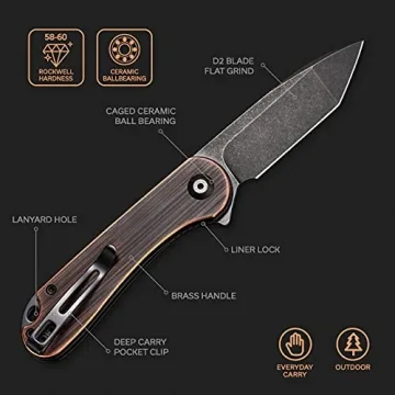 CIVIVI Flipper Knife with D2 Steel Blade and Copper Handle