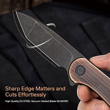 CIVIVI Flipper Knife with D2 Steel Blade and Copper Handle