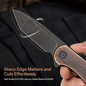 CIVIVI Flipper Knife with D2 Steel Blade and Copper Handle