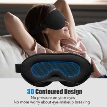 Sleep Mask for Men Women, Soft Comfort Eye Mask for Sleeping, 3D Contoured No Pressure Blindfold, Adjustable Sleeping Mask, Light Blocking Eye Shade Cover for Nap, Travel, Insomnia