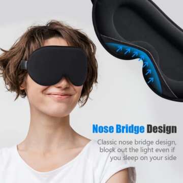 Sleep Mask for Men Women, Soft Comfort Eye Mask for Sleeping, 3D Contoured No Pressure Blindfold, Adjustable Sleeping Mask, Light Blocking Eye Shade Cover for Nap, Travel, Insomnia