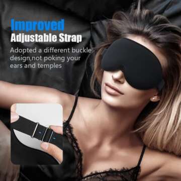 Sleep Mask for Men Women, Soft Comfort Eye Mask for Sleeping, 3D Contoured No Pressure Blindfold, Adjustable Sleeping Mask, Light Blocking Eye Shade Cover for Nap, Travel, Insomnia