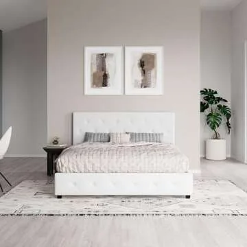DHP Dakota Upholstered Platform Bed Frame, Full, White
