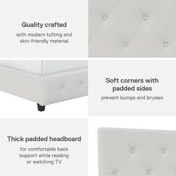 DHP Dakota Upholstered Platform Bed Frame, Full, White