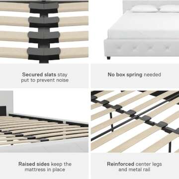 DHP Dakota Upholstered Platform Bed Frame, Full, White