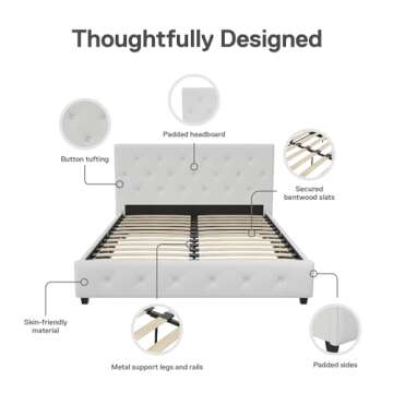 DHP Dakota Upholstered Platform Bed Frame, Full, White