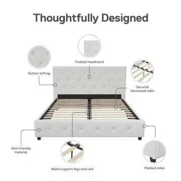 DHP Dakota Upholstered Platform Bed Frame, Full, White