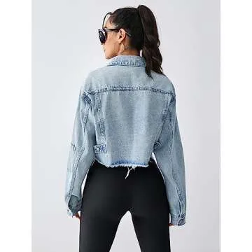 EG CHRIS G Women's Cropped Jean Jacket Button Up Long Sleeve Loose Oversized Denim Jackets Coat (L,Light Blue)…