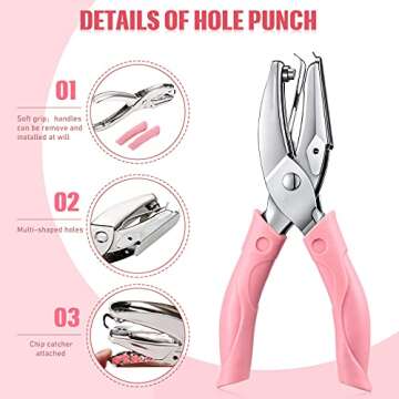 Honoson Punch Card and 100 Pieces Reward Punch Card, Handheld Kit, Single-Hole Paper Metal Piercer with Soft Grip, Home Office Supplies, Clothing Ticket Scrapbook Piercer Tool(Elegant)