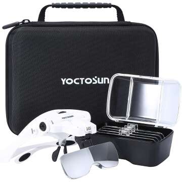 YOCTOSUN Head Mount Magnifying Glasses with LED Light - 5 Lenses & Case