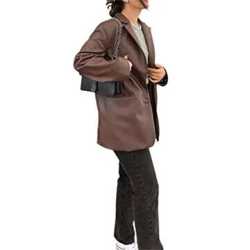 pengnight Women Faux Leather Jacket Long Sleeve Plus Size Top Blazers Button Lapel Outwears Coat (Brown, S)