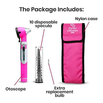 Zyrev ZetaLife Otoscope - Ear Scope with Light, Ear-Infection Detector, Pocket Size (Pink Color)