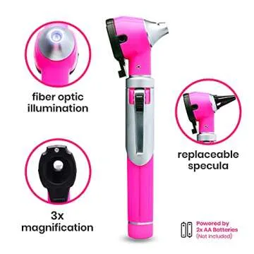 Zyrev ZetaLife Otoscope - Ear Scope with Light, Ear-Infection Detector, Pocket Size (Pink Color)