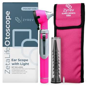 Zyrev ZetaLife Otoscope - Ear Scope with Light, Ear-Infection Detector, Pocket Size (Pink Color)