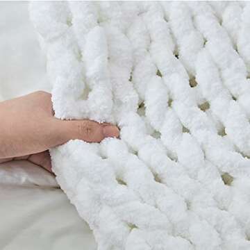 SUNYRISY Chunky Knit Throw Blanket, Luxury Soft Cozy Chenille Throw Blanket, Large Throw Bed Blanket for Couch, Sofa, Home Decor,Gift - Machine Washable (White 60x80 in)