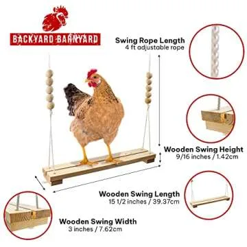 Chicken Swing Toy for Coop Handmade in USA!!! Natural Safe Wooden Accessories Large Durable Perch Ladder for Poultry Run Rooster Hens Chicks Pet Parrots Macaw Entertainment Stress Relief for Birds