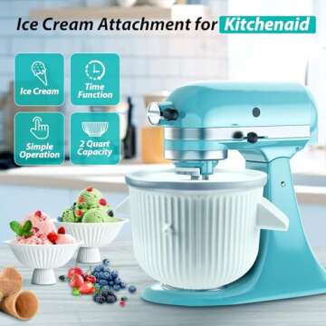 Ice Cream Maker Attachment for KitchenAid Stand Mixer, Ice Cream Bowl Compatible with 4.5Qt and Larg...