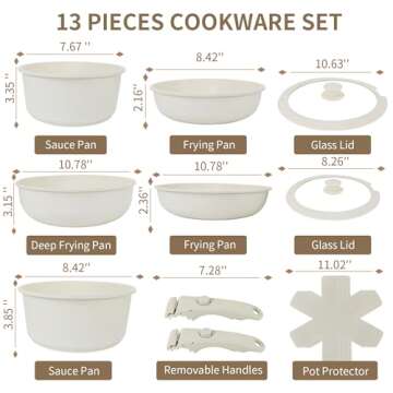 YASHE 13-Piece Pots and Pans Set, Nonstick Granite Cookware Set, Detachable Handle Pots and Pans, PF...