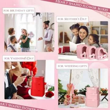 Resurhang 12 Pcs Mother's Day Heart Shaped Boxes for Flower Bridesmaid Proposal Floral Gift Box with Transparent Window Lids Flower Box Gift for Mom Wedding Birthday, 3 Sizes(Black, White, Red, Pink)