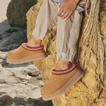 Platform Slippers Mini Boots for Women Fleece Lined Boots Platform Boots Anti-Slip Snow Platform Slippers for Women Outdoor