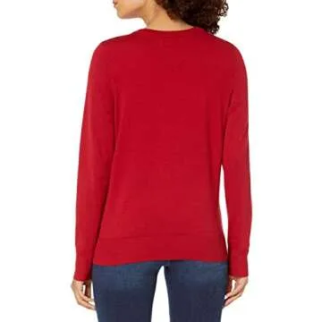 Amazon Essentials Women's Lightweight Crewneck Cardigan Sweater (Available in Plus Size), Red, Small