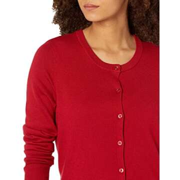 Amazon Essentials Women's Lightweight Crewneck Cardigan Sweater (Available in Plus Size), Red, Small