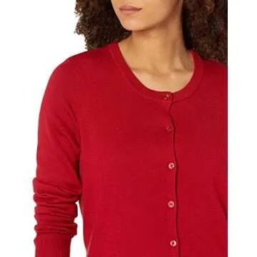 Amazon Essentials Women's Lightweight Crewneck Cardigan Sweater (Available in Plus Size), Red, Small