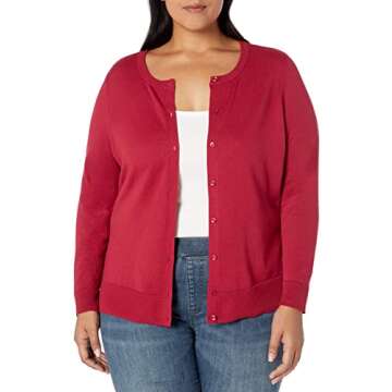 Amazon Essentials Women's Lightweight Crewneck Cardigan Sweater (Available in Plus Size), Red, Small