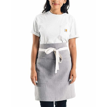 Caldo Linen Bistro Cafe Apron - Professional Grade, Stain-Resistant with Pockets