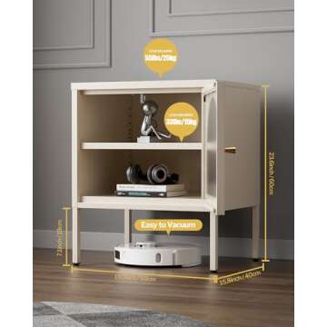 Fluted Bed Side Table Nightstand Set of 2 - Mid-Century Modern White Night Stand with Corrugated Tempered Glass, Steel Frame, Storage Shelf End Table for Small Space