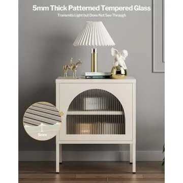 Fluted Bed Side Table Nightstand Set of 2 - Mid-Century Modern White Night Stand with Corrugated Tempered Glass, Steel Frame, Storage Shelf End Table for Small Space