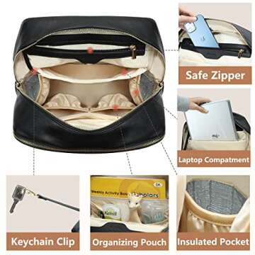 miss fong Leather Diaper Bag Backpack Diaper Bag Purse, Baby Diaper Bag for mom dad with 12 Diaper Bag Organizers, Changing Pad and 4 Insulated Pockets, Faux Leather Diaper Bag Backpack(Black)