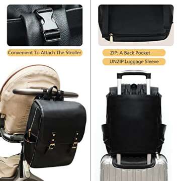 miss fong Leather Diaper Bag Backpack Diaper Bag Purse, Baby Diaper Bag for mom dad with 12 Diaper Bag Organizers, Changing Pad and 4 Insulated Pockets, Faux Leather Diaper Bag Backpack(Black)