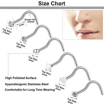 ONESING 36 Pcs Nose Rings for Women Nose Piercings Jewelry Nose Studs 20G Nose Rings Hoop Screw Stai...