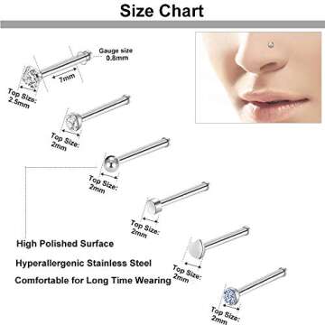 ONESING 36 Pcs Nose Rings for Women Nose Piercings Jewelry Nose Studs 20G Nose Rings Hoop Screw Stainless Steel for Women Men