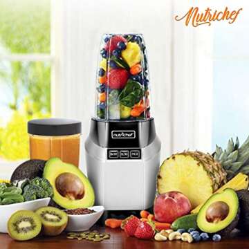 Nutrichef NCBL1000 Personal Electric Single Serve Small Professional Kitchen Countertop Mini Blender for Shakes and Smoothies w/Pulse Blend, Convenient Lid Co, 20 & 24 oz Cups, Black