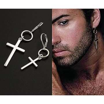 ONE PIECE George Michael Cross Earring in Sterling Silver - Unisex Memorial Jewelry
