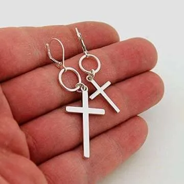 Unisex George Michael Cross Earrings in Sterling Silver