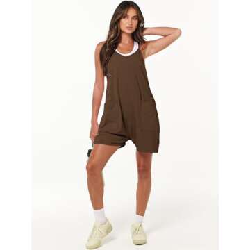 ANRABESS Womens Summer Casual Sleeveless Romper Loose Spaghetti Strap Overalls Shorts Jumpsuit with Pockets 2025 Clothes Medium