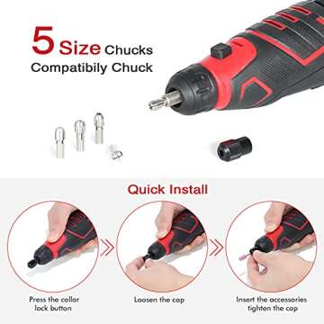 Rotary Tool 12V Cordless Multi Tool with 6 Variable Speed 5000-25000RPM 2.0Ah Battery Electric Grinder 74 Accessories for Cutting Sanding Carving Drilling Engraving Cleaning Sharpening DIY Projects