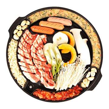 COOKKING - Master Grill Pan, Korean Traditional BBQ Grill Pan - Stovetop Nonstick Indoor/Outdoor Smokeless BBQ Cast Aluminum Grill Pan