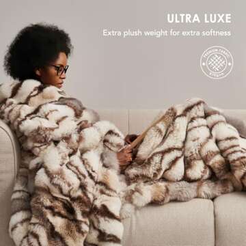 EVERGRACE Ultra Soft Luxury Fluffy Ridgeline Faux Rabbit Fur Throw Blanket, Thick Warm Bubble Throw for Bed, Cozy Plush Reversible Blankets for Couch, Chair, Sofa, Beige & Gray, 60x80 Inches, 870 GSM