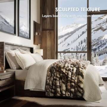 EVERGRACE Ultra Soft Luxury Fluffy Ridgeline Faux Rabbit Fur Throw Blanket, Thick Warm Bubble Throw for Bed, Cozy Plush Reversible Blankets for Couch, Chair, Sofa, Beige & Gray, 60x80 Inches, 870 GSM