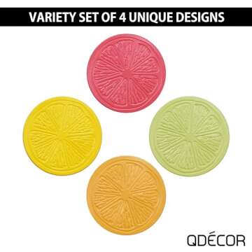 Questech Decor Drink Coasters - Boho Coasters for Coffee Table, Farmhouse Home Decor, Kitchen Decor Housewarming Gift, Fruit Slice, Assorted Colors, Set of 4