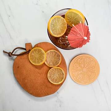 Questech Decor Drink Coasters - Boho Coasters for Coffee Table, Farmhouse Home Decor, Kitchen Decor Housewarming Gift, Fruit Slice, Assorted Colors, Set of 4