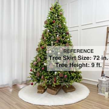 72-Inch Hearthside White Faux Fur Christmas Tree Skirt, Fuzzy Plush Xmas Tree Base Cover Holiday Dec...