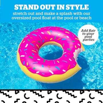 BigMouth Inc. Giant Frosted Donut Pool Float, 4' Wide, Inflatable Floatie Tube, Blow Up Swim Ring, Outdoor Summer Pool Party Water Toy