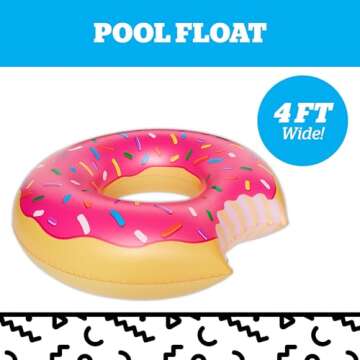 BigMouth Inc. Giant Frosted Donut Pool Float, 4' Wide, Inflatable Floatie Tube, Blow Up Swim Ring, Outdoor Summer Pool Party Water Toy