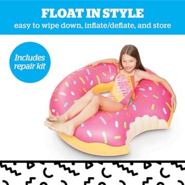 BigMouth Inc. Giant Frosted Donut Pool Float, 4' Wide, Inflatable Floatie Tube, Blow Up Swim Ring, Outdoor Summer Pool Party Water Toy